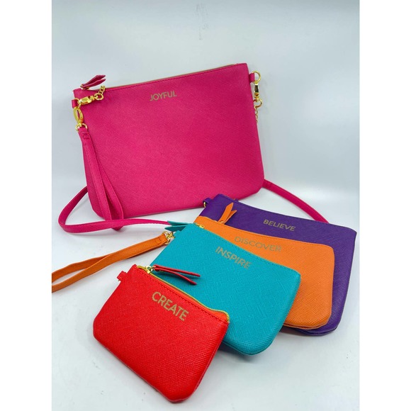 New Joy Mangano (5) Piece Zipper Pouch Set Neon Colors Travel Storage Cases - Picture 5 of 14